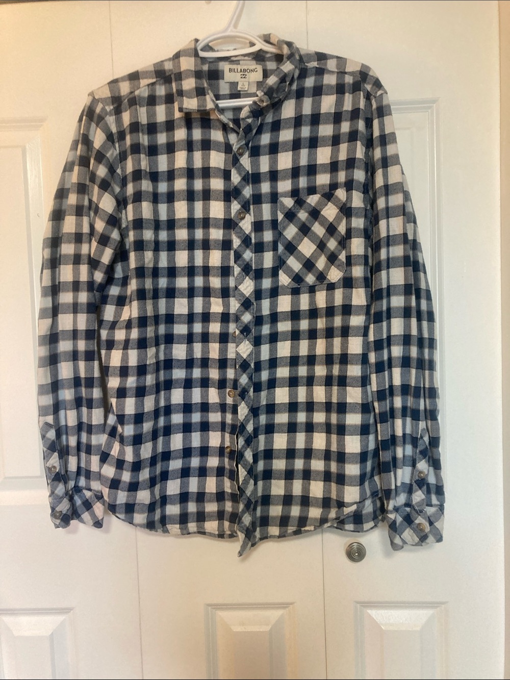 Billabong Navy and White Check Plaid Button-Down Shirt